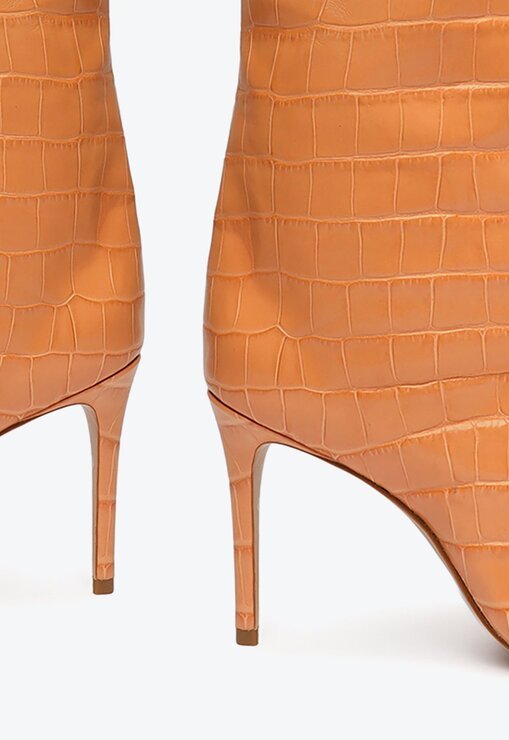 BOTA LARANJA SCHUTZ CANO LONGO SALTO MARYANA COURO CROCO