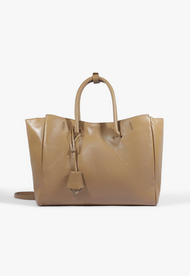 Bolsa Tote Grande Couro Bege | ZZ MALL