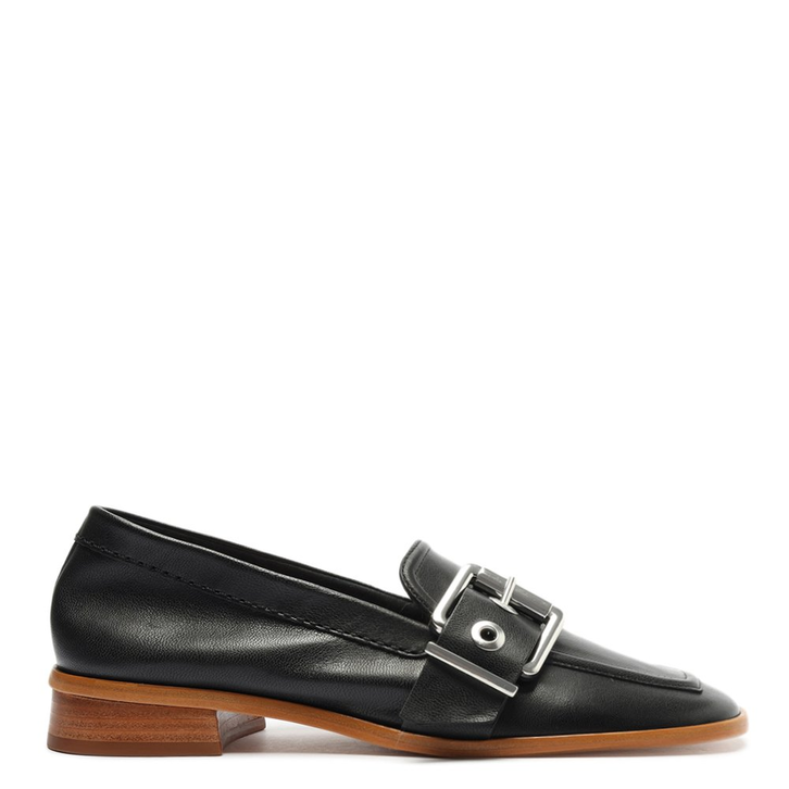 Sapato Mocassim Couro Fivela Preto
