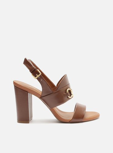 まさぽ Sandália Marrom Arezzo Couro Salto Alto Bloco Bridão | ZZ MALL