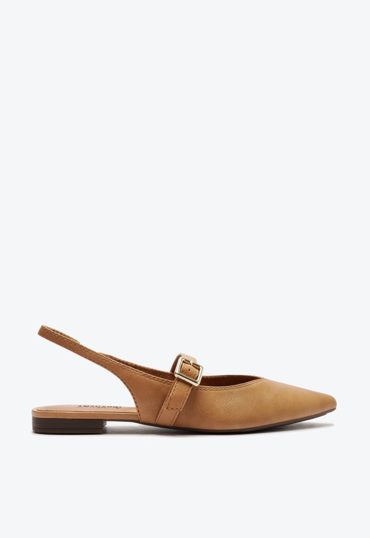 Sapatilha Slingback Tira Fivela Bico Fino Bege