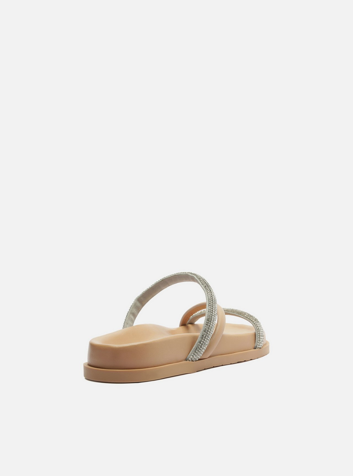 Papete Bege Tira Diagonal Strass