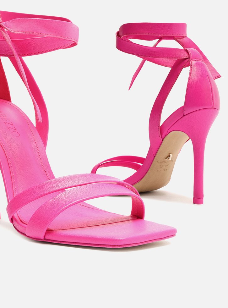 SANDÁLIA ROSA AREZZO COURO SALTO ALTO LACE UP