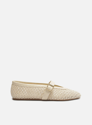 Sapatilha Boneca Branco Verniz Tela Fivela