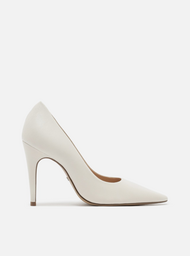 Scarpin Branco Couro Salto Alto Bico Fino