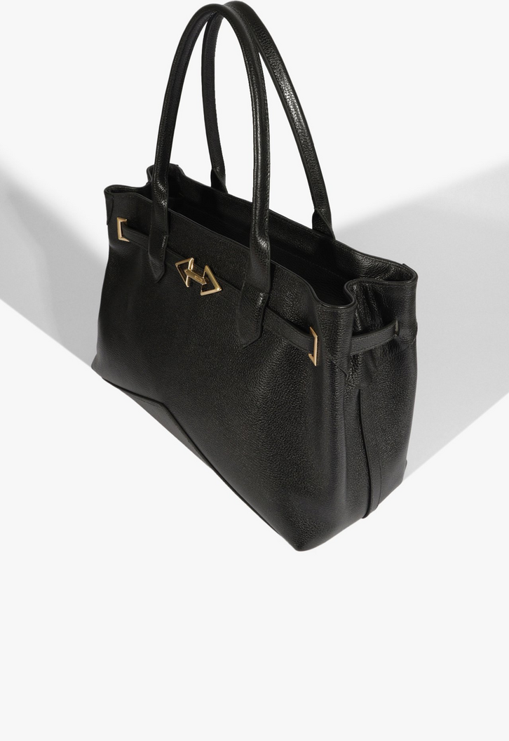 Bolsa Tote Sally Grande de Couro Preta | ZZ MALL