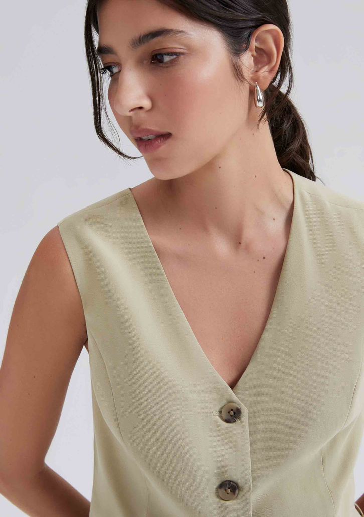 Colete Marrom Claro Hering Cropped Em Viscose