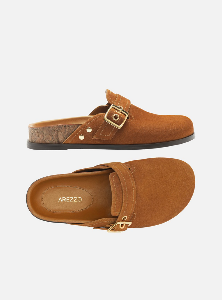 Clog Sabot Marrom Acamurçada Rasteira Fivela | ZZ MALL