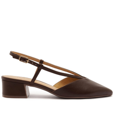 Sapatilha Slingback Salto Bloco Lisa Marrom | ZZ MALL