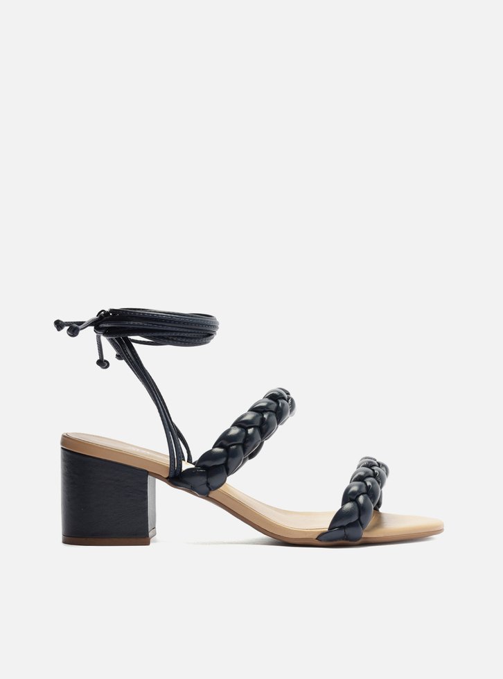 Sandália Azul Salto Bloco Amarração