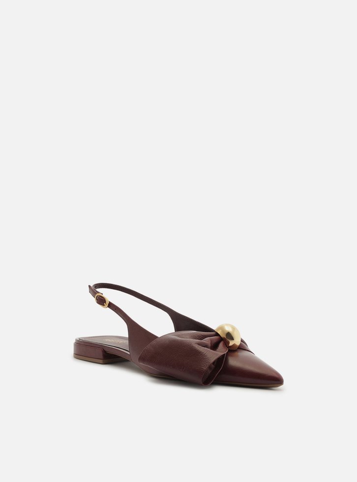 Sapatilha Vermelha Couro Slingback Laço Metal