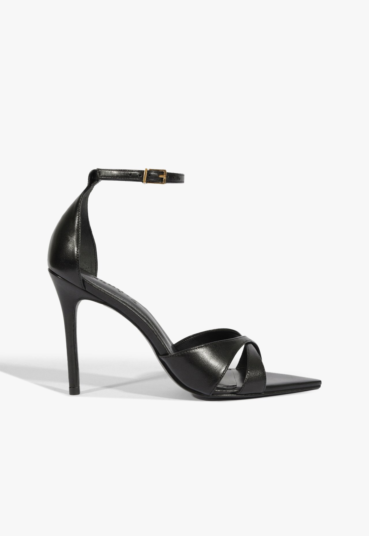 Sandália Couro Salto Alto Fino Preta | ZZ MALL