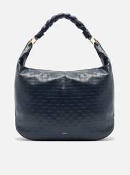 Bolsa Hobo Azul Couro Tressê Grande