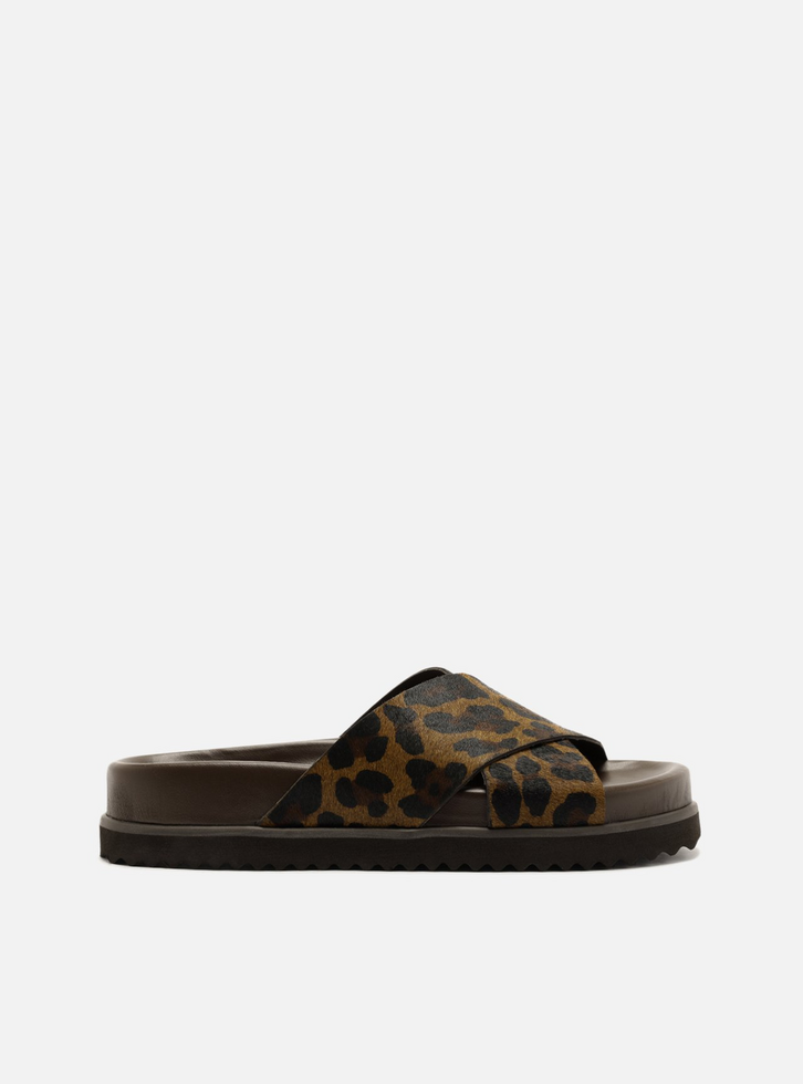 Sandália Papete Animal Print Flatform Tiras Cruzadas