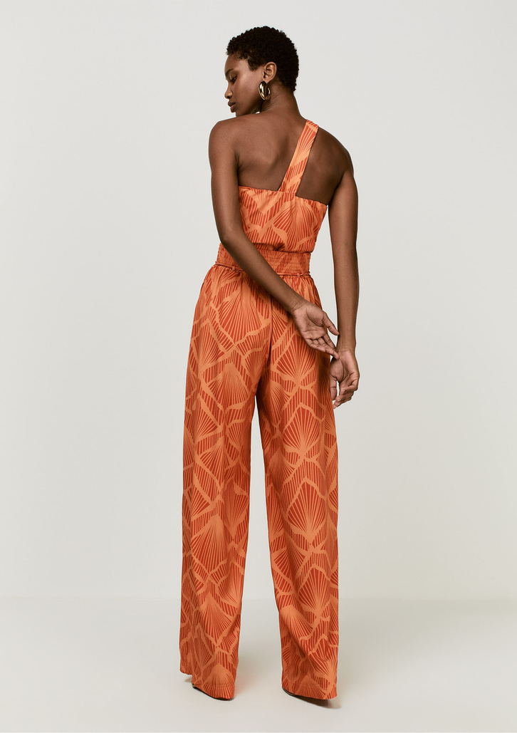 Calça Pantalona Laranja DZARM Cintura Alta Em Viscose