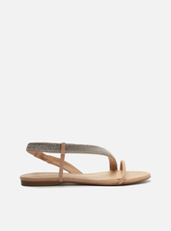 Rasteira Nude Arezzo Tira Lateral Curva Strass