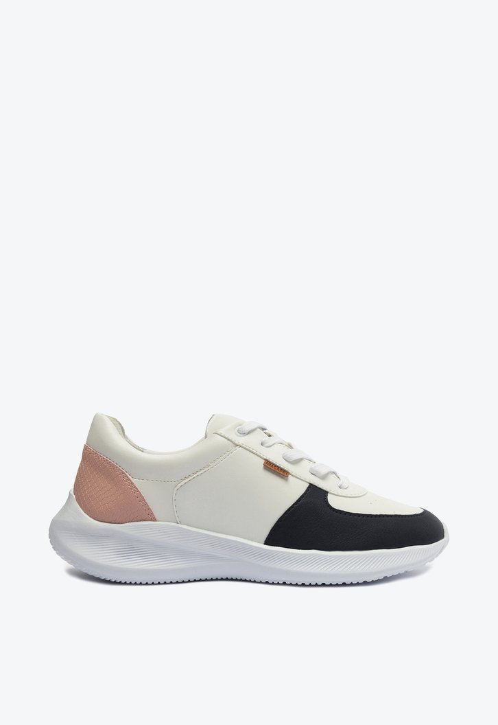 Tênis de Amarrar Branco Sporty Recortes Azul Marinho