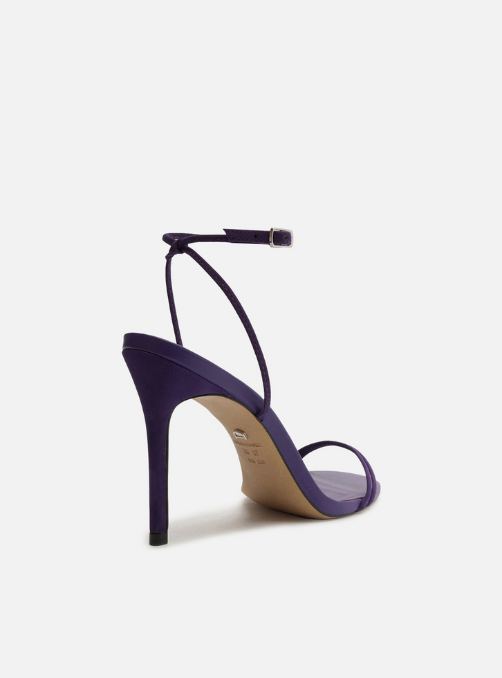 Sandália Roxa Nobuck Salto Fino Tiras Finas