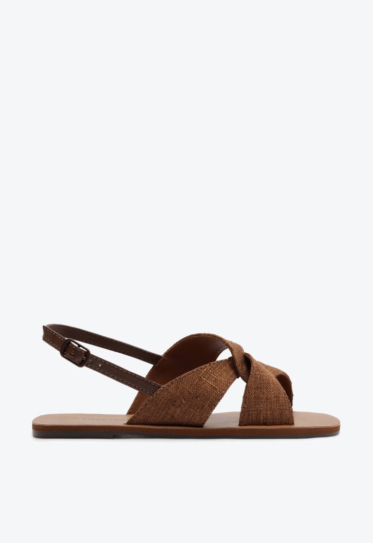Sandália Rasteira Slingback Trançada Marrom