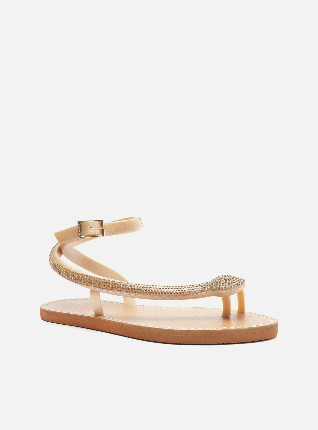 Yourelia　①-1 Sandália Rasteira Dourada Brizza Snake Strass Lille | ZZ MALL