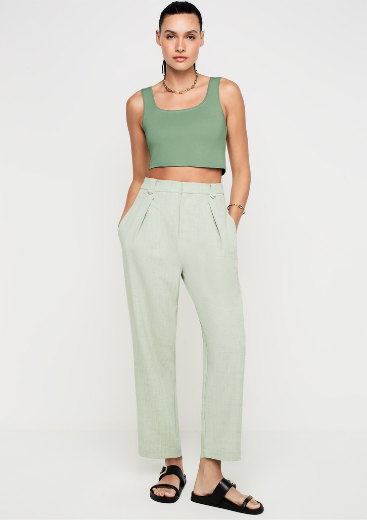 Top Cropped Verde DZARM Decote Quadrado Em Algodão Com Elastano
