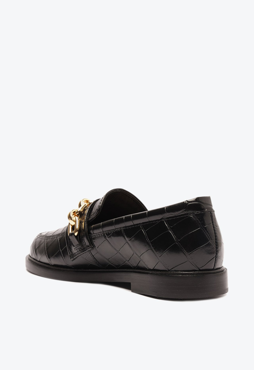 Mocassim Dannie Couro Croco Preto