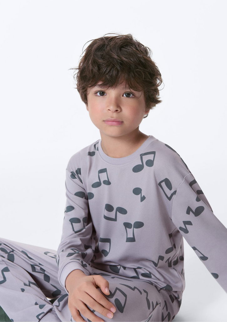 Pijama Infantil Cinza Hering Decote Redondo Estampado