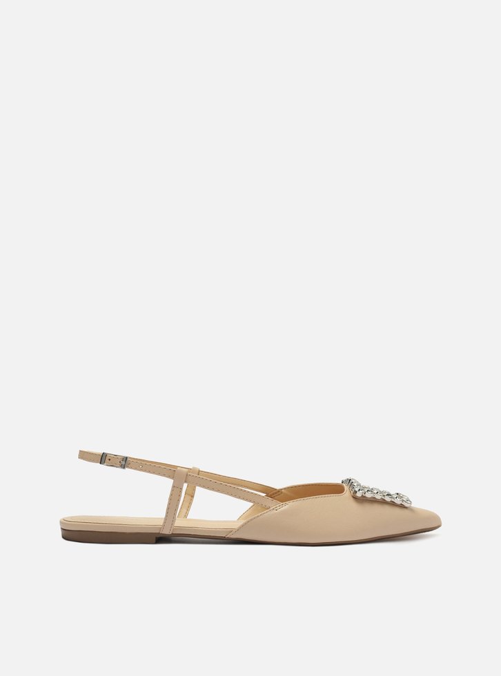 Sapatilha Nude Nobuck Bico Fino Slingback Pedraria