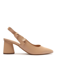SCARPIN BEGE AREZZO COURO BLOCO SLINGBACK LAÇO