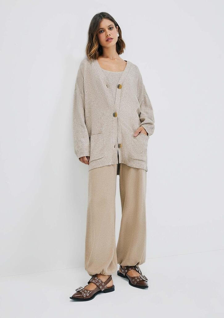 Cardigan Bege Hering Alongado Em Tricô