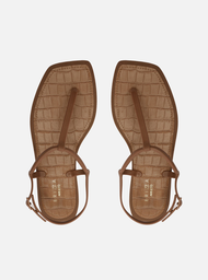 Kit Brizza Sandália Rasteira Marrom Square Palmilha Croco E Bag