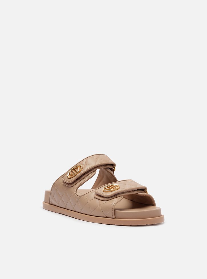 Sandália Papete Soft Couro Matelassê Velcro