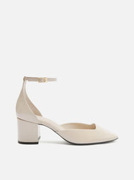 Scarpin Branco Arezzo Verniz Salto Bloco Bico Quadrado