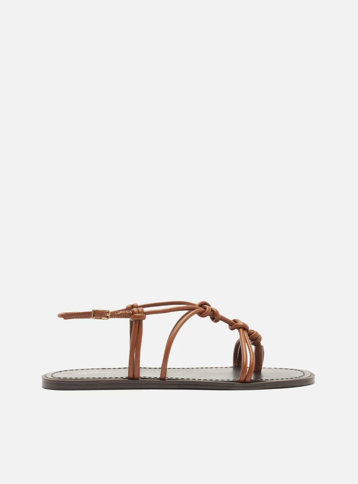 Rasteira Marrom Bico Redondo Tiras