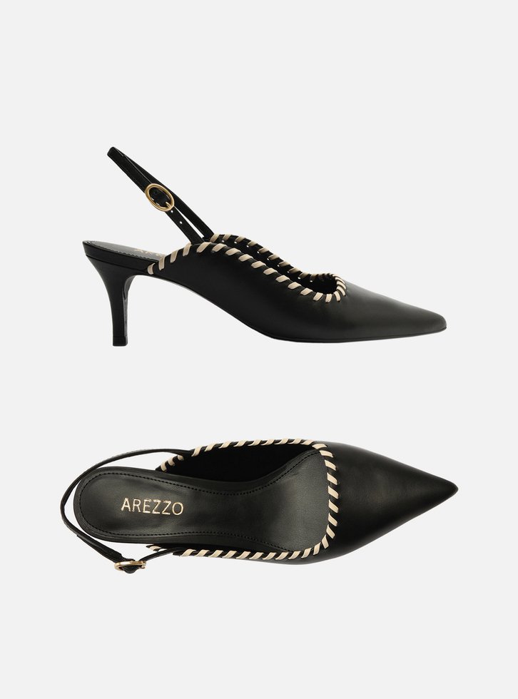 SCARPIN PRETO AREZZO COURO SLINGBACK COSTURA