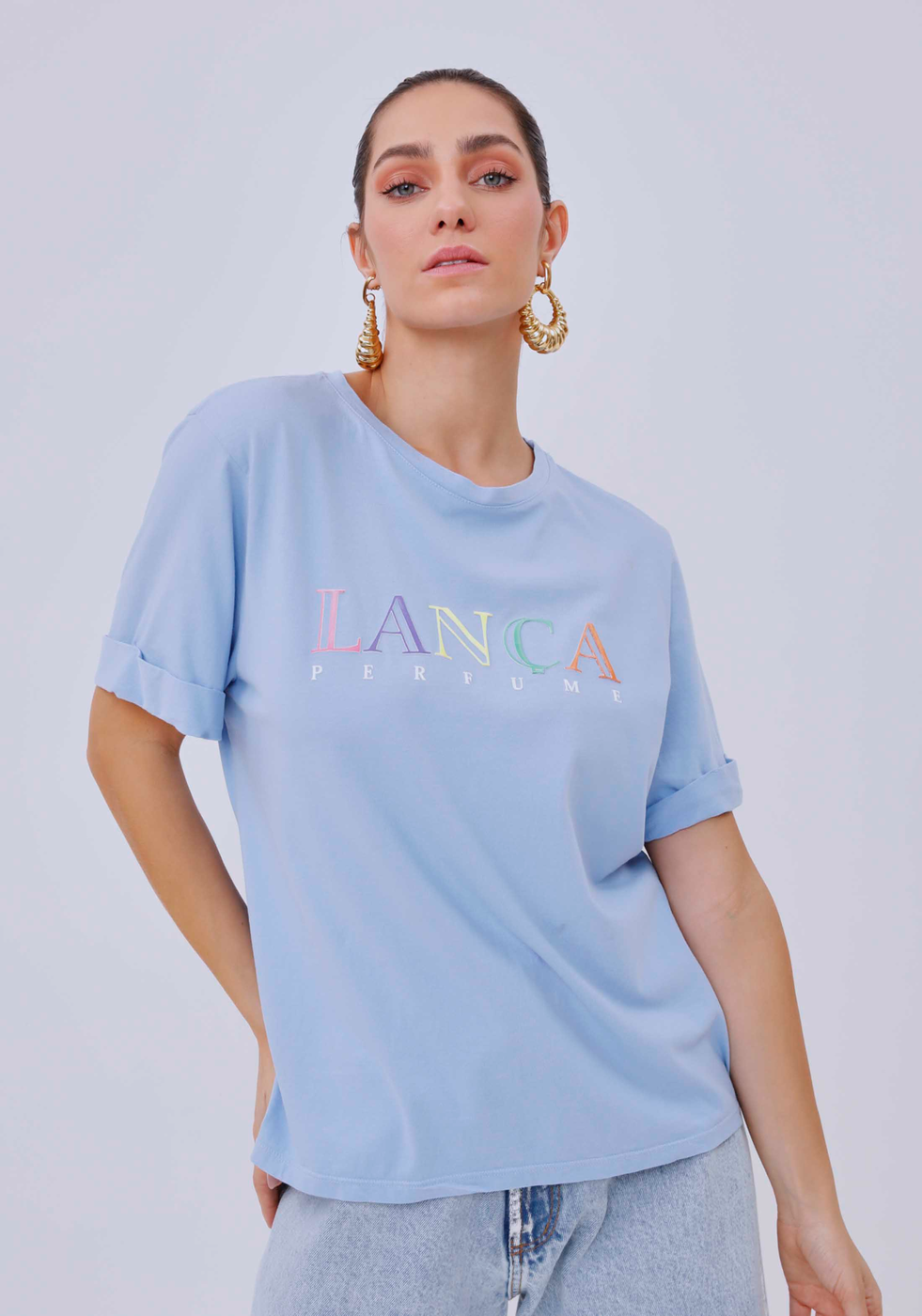 T-shirt Azul Lança Perfume Color Com Estampa Frontal | ZZ MALL