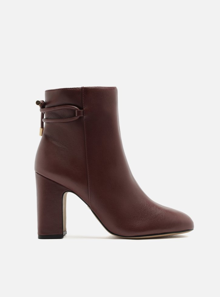Bota Arezzo Cano Médio Vermelha Couro Salto Bloco Zíper Hot Berry