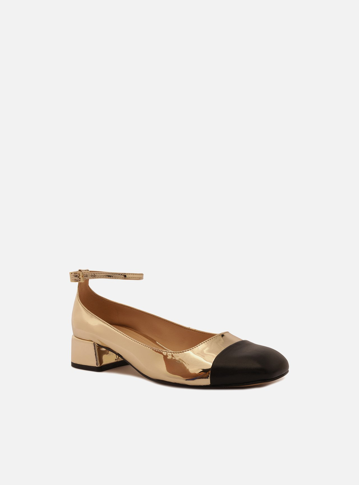 Sapato Dourado Arezzo Boneca Bico Quadrado Cap Toe