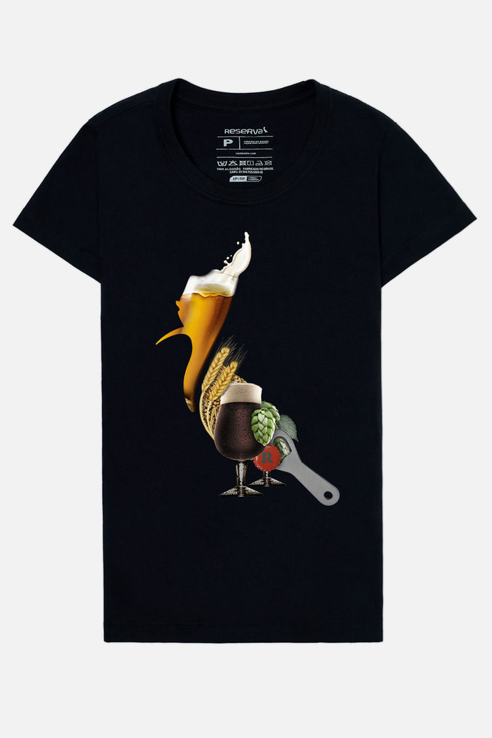 Camiseta Preta Reserva Pica-pau Cerveja Feminina