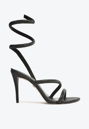 Sandália Preta Arezzo Salto Fino Espiral Glitter Strass Gigi