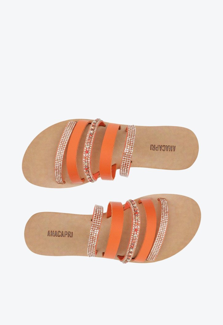 Rasteira Laranja Anacapri Multi Tiras Detalhe Strass