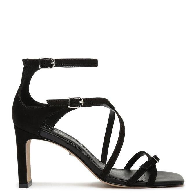 Sandália Arezzo Nobuck Preto Salto Médio Fivelas | ZZ MALL