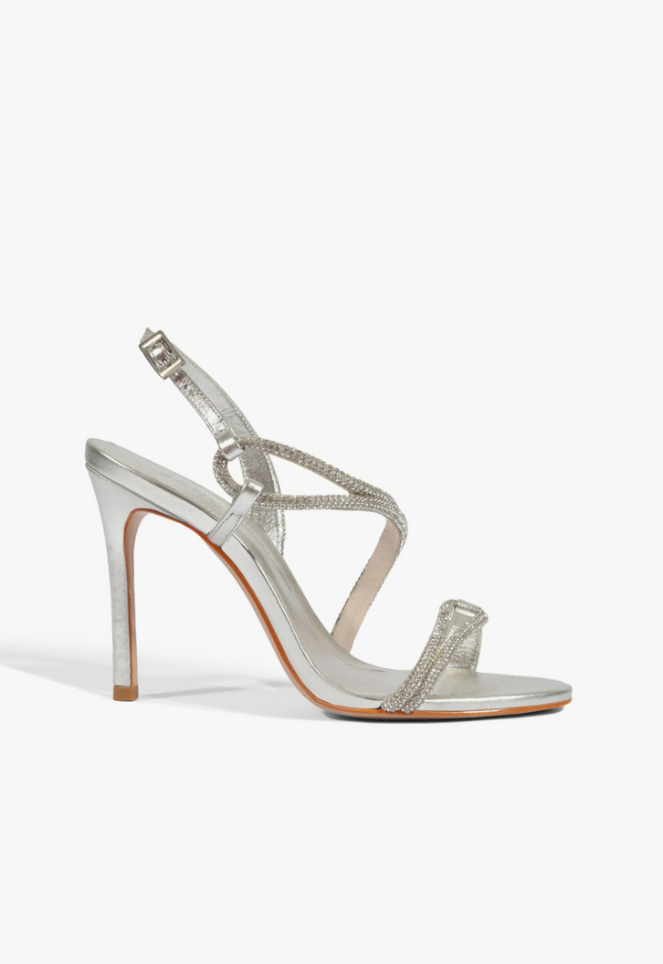 Sandália Glam Salto Fino Prata