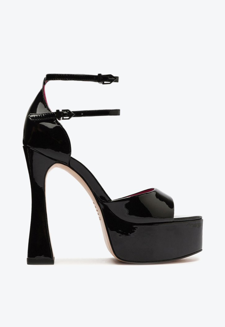 SANDÁLIA MEIA PATA PRETA SCHUTZ SALTO BLOCO VERNIZ