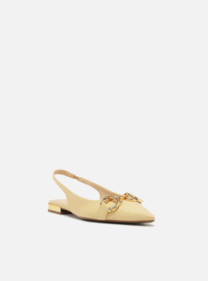 Sapatilha Amarela Couro Bico Fino Slingback Bridão