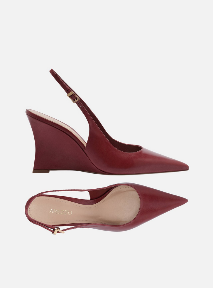 Scarpin Bordô Couro Salto Alto Anabela Slingback