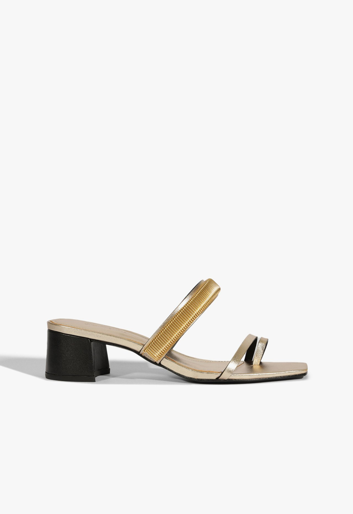 Sandália Mule Couro Dourado e Prata
