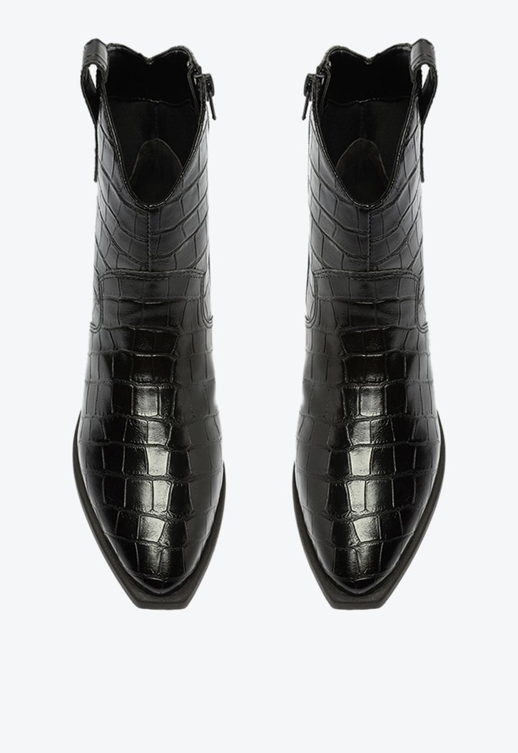Bota Cano Curto Preta Western Croco