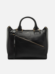 Bolsa Tote Preta Arezzo Couro Worn Grande Zíper