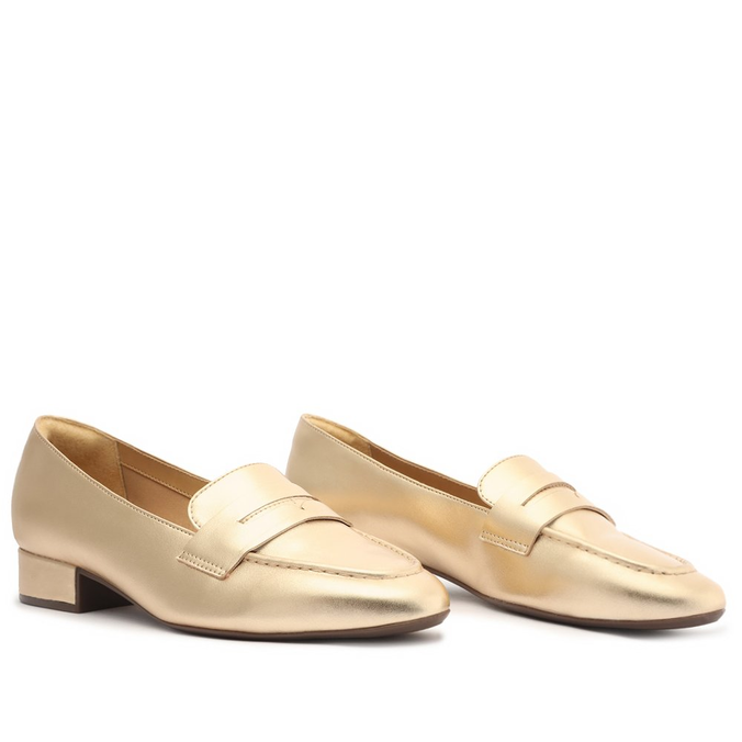 Sapato Salto Bloco Dourado Classy